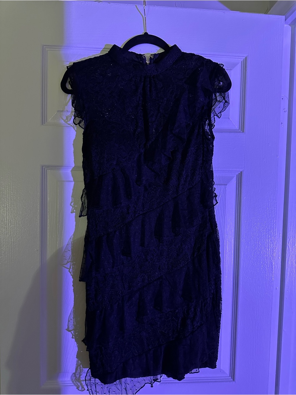 Entry Black Lace Ruffle Mini Dress